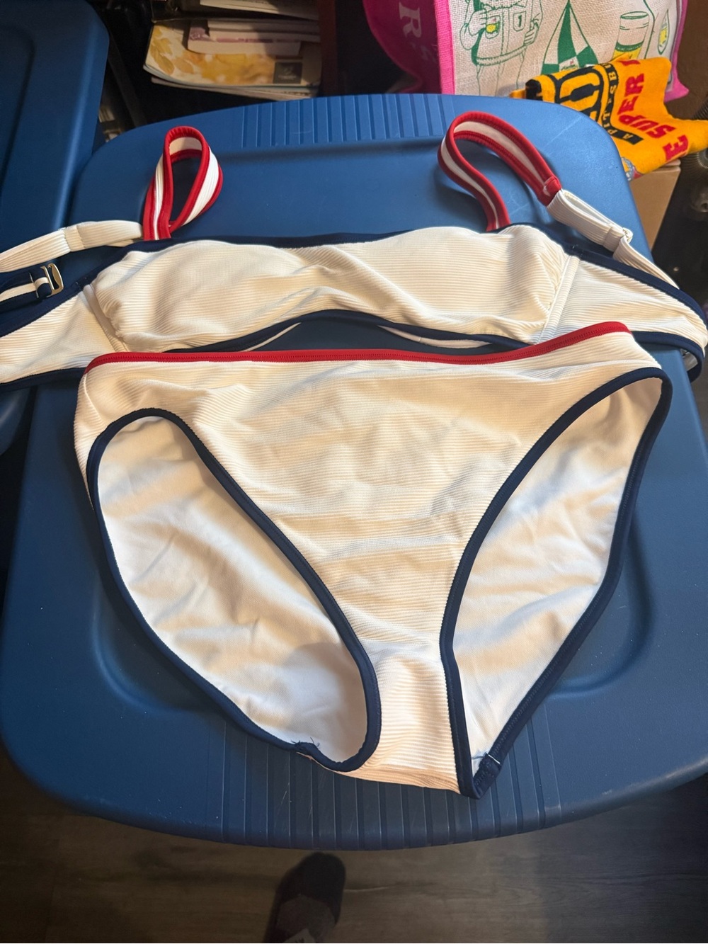 Shade & Shore White Bikini with Navy and Red Trim
